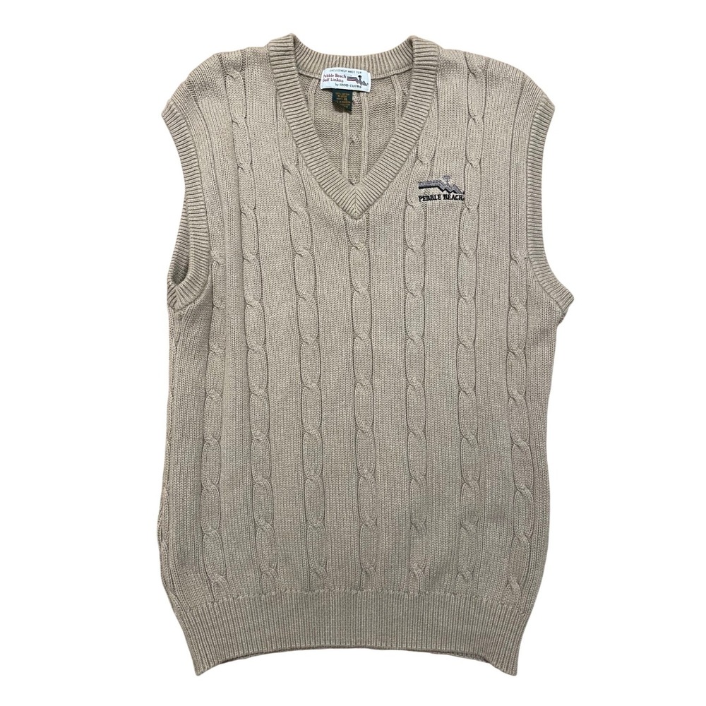 Vintage Sweater Vest Pebble Beach Golf Links‎ IZOD Club Cable Knit Tan XL